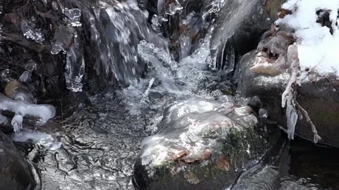Flowing ice stream in winter weather Stock Footage 145451063