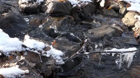 Flowing ice stream in winter weather Stock Footage 145451126