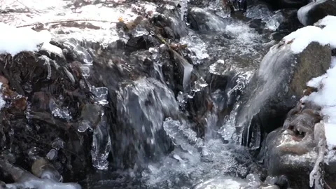 Flowing ice stream in winter weather Stock Footage 145451217