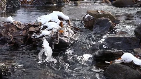 Flowing ice stream in winter weather Stock Footage 145451277