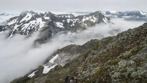 Flowing inversion over the mountains area Stock Footage 147440921