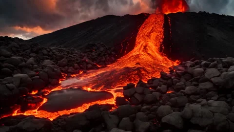 Flowing Lava from Volcanic Eruption Stock Footage 275836690