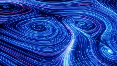 Flowing lines and glowing particles, Neon lines video, 3d rendering. Stock Footage 234723338