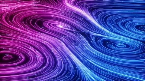 Flowing lines and glowing particles, Neon lines video, 3d rendering. Stock Footage 234723417