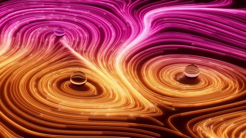 Flowing lines and glowing particles, Neon lines video, 3d rendering. Stock Footage 234723882