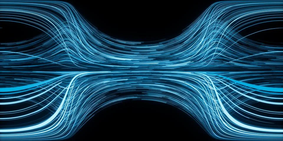 Flowing lines with digital cyberspace equirectangular Panorama, 3d rendering. 库存插图