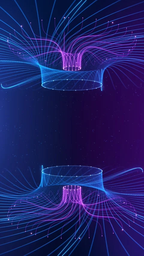 Flowing luminous waves converging into energy point , representing neural digita Stock Footage 342786099
