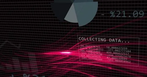 Flowing magenta stream and translucent panel displaying COLLECTING DATA Illustrazione stock