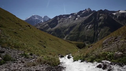 Flowing of the Mountain River Stock Footage 72542807
