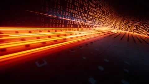 Flowing neon lines with binary data background, 3d rendering. Stock Footage 316272178