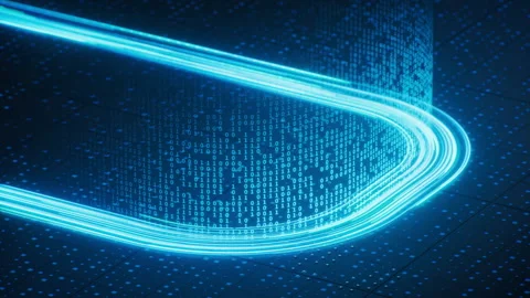 Flowing neon lines with binary data background, 3d rendering. Stock Footage 319830080