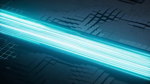 Flowing neon lines with circuit board background, 3d rendering. Stock Footage 330487150