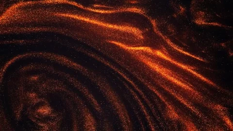 Flowing orange glitter particles move in dark abstract background Stock Footage 327517453