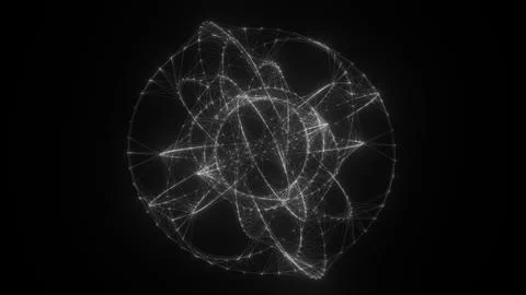 Flowing orbital polygonal sphere shape HUD, FUI element. Plexus style conne.. Stock Illustration