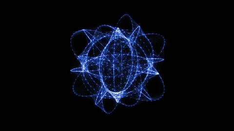 Flowing orbital polygonal sphere shape HUD, FUI element. Plexus style conne.. Stock Illustration
