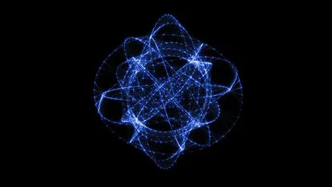 Flowing orbital polygonal sphere shape HUD, FUI element. Plexus style conne.. Stock Illustration