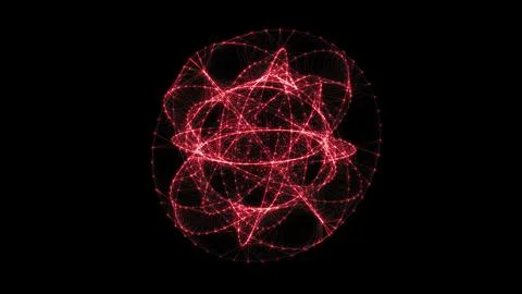 Flowing orbital polygonal sphere shape HUD, FUI element. Plexus style conne.. Stock Illustration