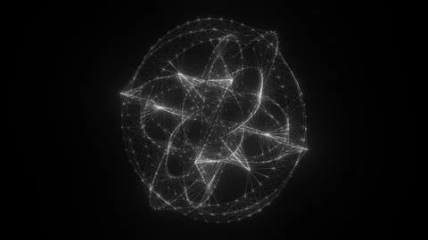 Flowing orbital polygonal sphere shape HUD, FUI element. Plexus style conne.. Stock Illustration