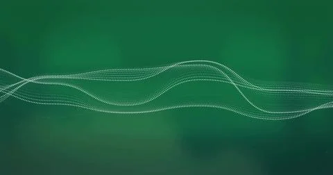Flowing parallel white dotted waveforms stretching across green gradient Stock Illustration
