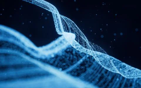 Flowing particles with glowing lines, 3d rendering. Stock Illustration