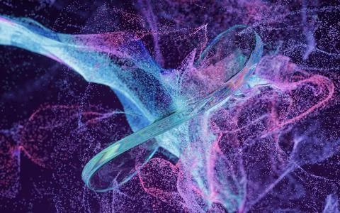 Flowing particles with smoke shape, 3d rendering. Stock Illustration