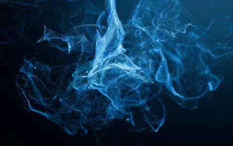 Flowing particles with smoke shape, 3d rendering. Stock Illustration