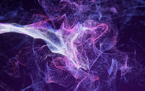 Flowing particles with smoke shape, 3d rendering. Stock Illustration