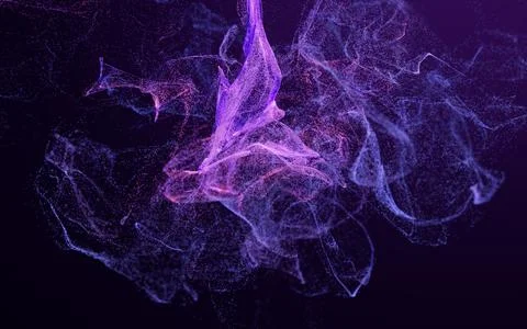 Flowing particles with smoke shape, 3d rendering. Stock Illustration
