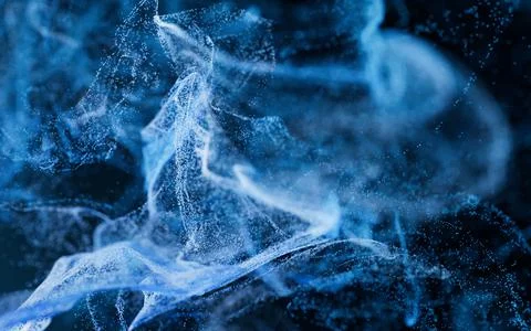 Flowing particles with smoke shape, 3d rendering. Stock Illustration