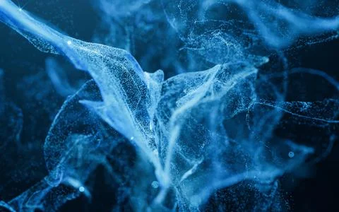 Flowing particles with smoke shape, 3d rendering. Illustrazione stock