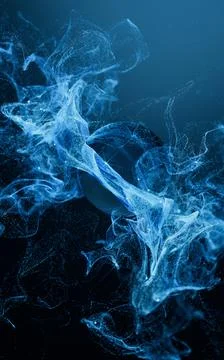 Flowing particles with smoke shape, 3d rendering. Stock Illustration
