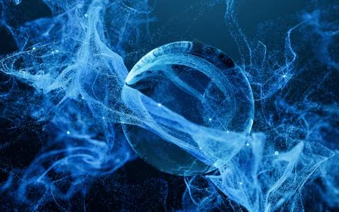 Flowing particles with smoke shape, 3d rendering. Stock Illustration