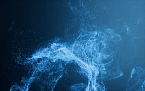 Flowing particles with smoke shape, 3d rendering. Illustrazione stock