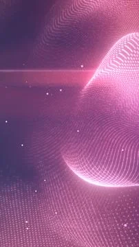 Flowing pink digital mesh of glowing particles forming abstract 3D wave and.. Stock Illustration