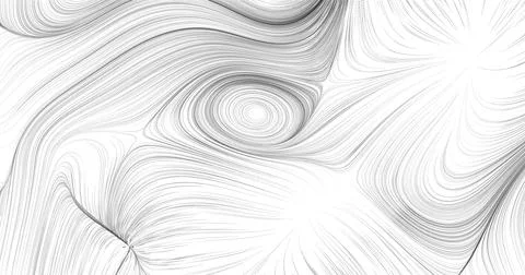 Flowing point particles writhe in three-dimensional space, a curve of black a Stock Illustration