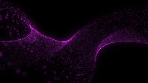 Flowing purple blue abstract waves glowing particles dark background Stock Illustration