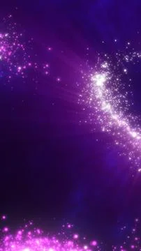Flowing purple light stream with sparkling particles on dark background, crea Stock Illustration