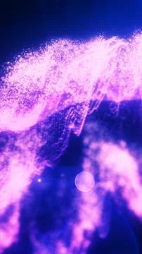 Flowing purple wave of sparkling particles rising into a glowing cloud of lig Stock Illustration