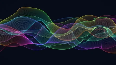 Flowing rainbow waves, dynamic, futuristic undulating colorful lines on a dark Stock Footage 345375864