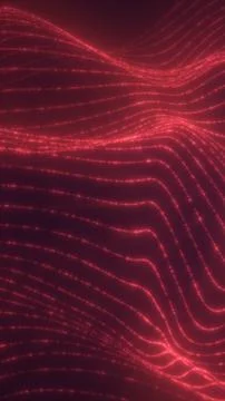Flowing red neon wave lines on a dark background, forming a futuristic abst.. Stock Illustration