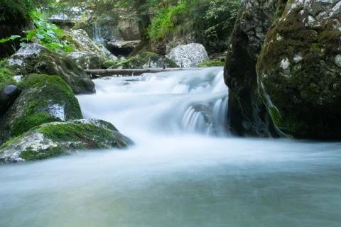 Flowing River with Long Exposure Effect Stock Photos