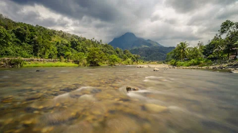 Flowing River With Mountain And Moving Cloud Zoom In 스톡 동영상 36444841