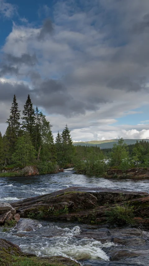 Flowing river in norway in vertical Stock Footage 265788722