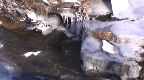 Flowing river with snow and ice. #6 Stock Footage 34642724