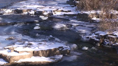 Flowing river with snow and ice. #7 Stock Footage 34642727