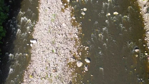 Flowing river through tropical valley, Aerial drone shot of natural Colombian Stock Footage 320146249