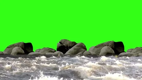 Flowing river water stream on green screen background loop Stock Footage 313188299
