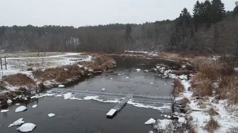 Flowing river in the winter Stock Footage 225444144