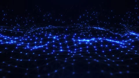 Flowing smooth Plexus fractal waves . Grid, mesh of dots and lines. Abstract Stock Footage 258642315