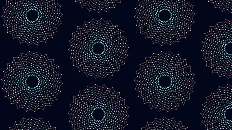 Flowing spiral pattern of interconnected circles on a black background Stock Footage 251942758